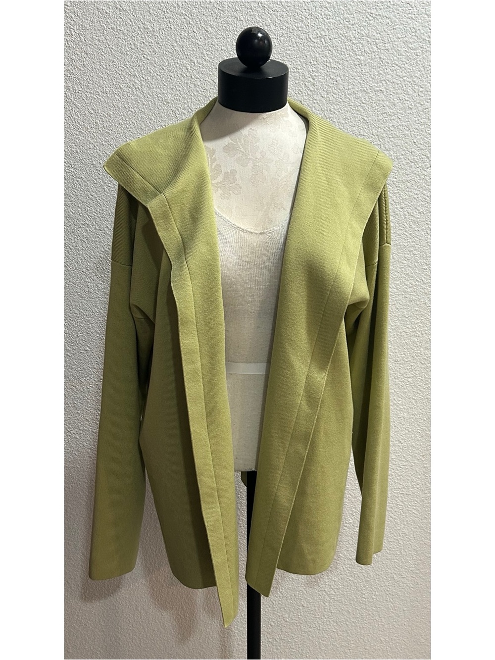 LINDA ALLARD ELLEN TRACY Green WOOL Silk KNIT OPEN CARDIGAN SWEATER Size Large